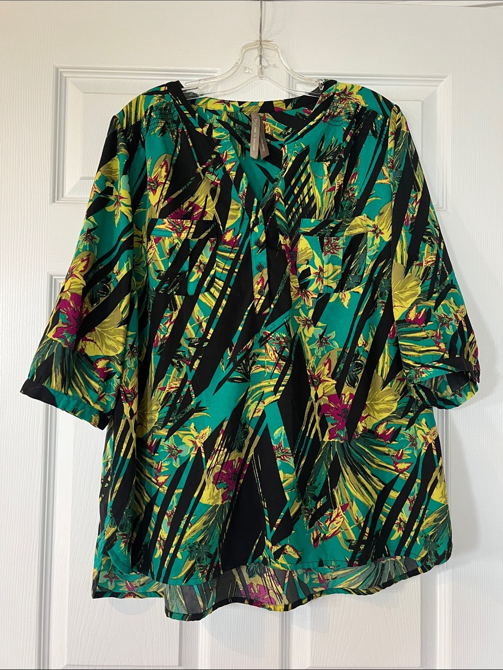 Penningtons Tropical Floral Tunic - Teal/Black/Yellow